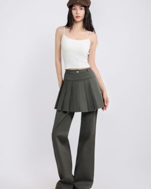 Dark Gray Pleated Skirt Overlay Pants | Rose - BlackPink