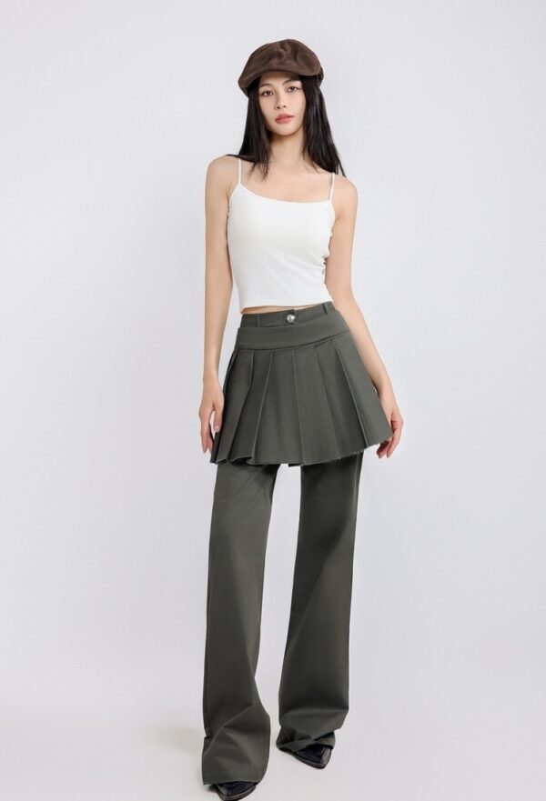 Dark Gray Pleated Skirt Overlay Pants | Rose - BlackPink - Image 2