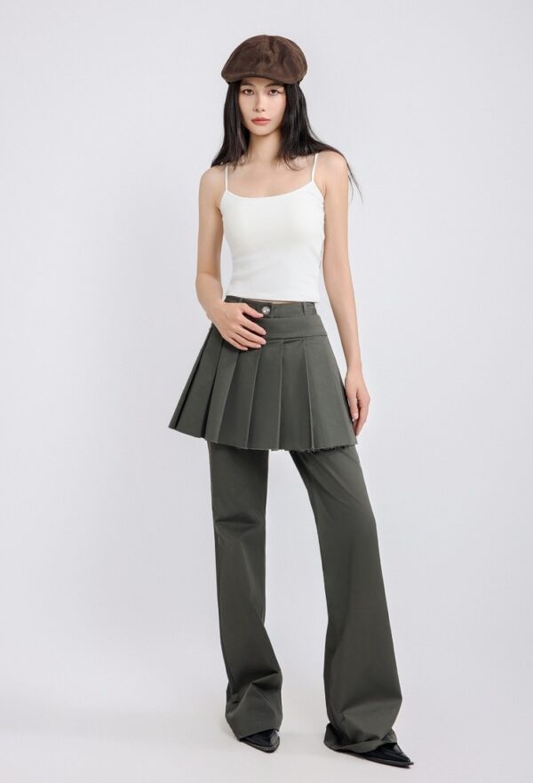 Dark Gray Pleated Skirt Overlay Pants | Rose - BlackPink - Image 3