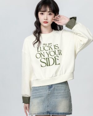 Embroidered Letter Crewneck Pullover Sweater