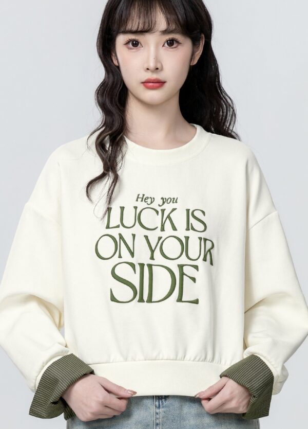 Embroidered Letter Crewneck Pullover Sweater - Image 5