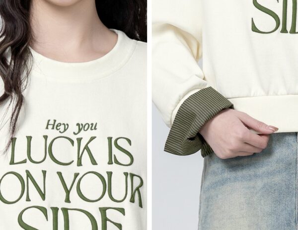 Embroidered Letter Crewneck Pullover Sweater - Image 7