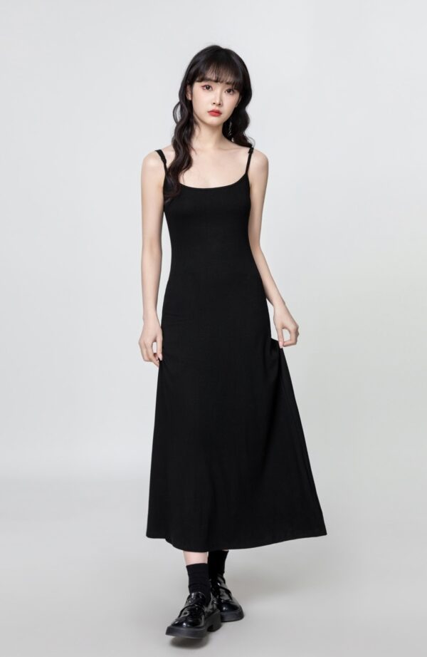 French Black Sleeveless Aline Dress - Image 2