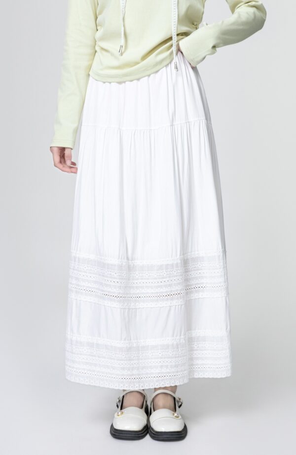 French Style Lace Trim Midi Skirt - Image 4