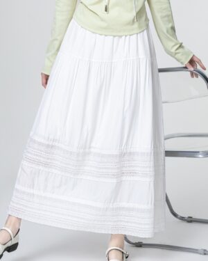 French Style Lace Trim Midi Skirt