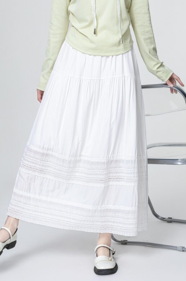 French Style Lace Trim Midi Skirt