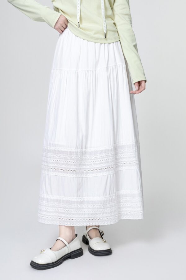 French Style Lace Trim Midi Skirt - Image 6