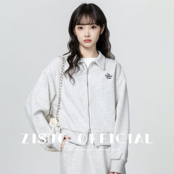 Gray Embroidered Zipup Sweatshirt Jacket - Image 5