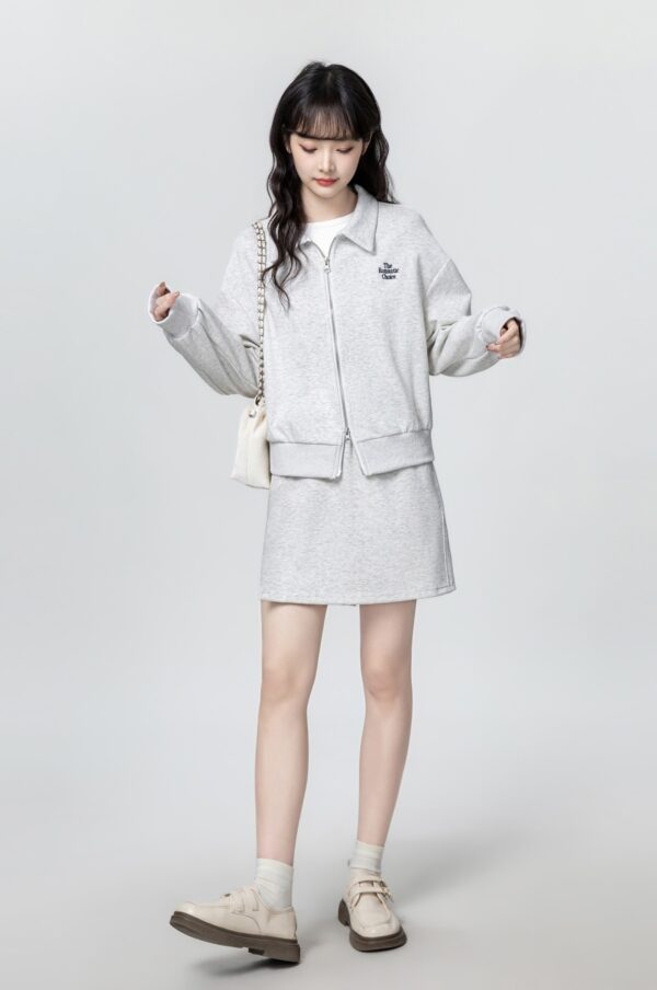 Gray Embroidered Zipup Sweatshirt Jacket - Image 3