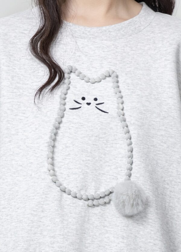 Gray Loose Cartoon Cat Pullover Sweater - Image 6