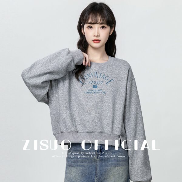 Gray Loose Fit Letter Print Sweatshirt - Image 5