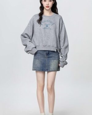 Gray Loose Fit Letter Print Sweatshirt