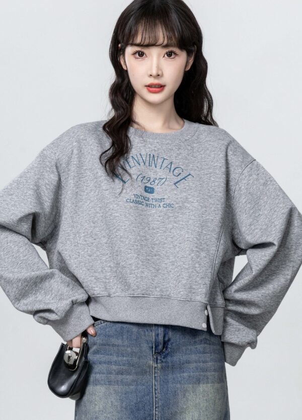 Gray Loose Fit Letter Print Sweatshirt - Image 2