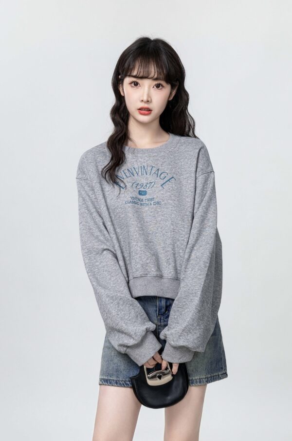 Gray Loose Fit Letter Print Sweatshirt - Image 3