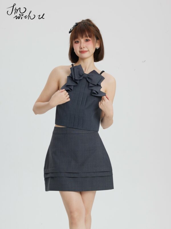 Grey Bow Neckline Pleated Top | Jisoo - BlackPink - Image 6