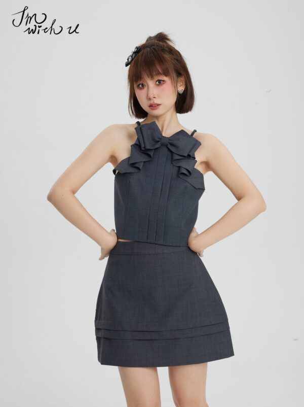 Grey Bow Neckline Pleated Top | Jisoo - BlackPink - Image 7