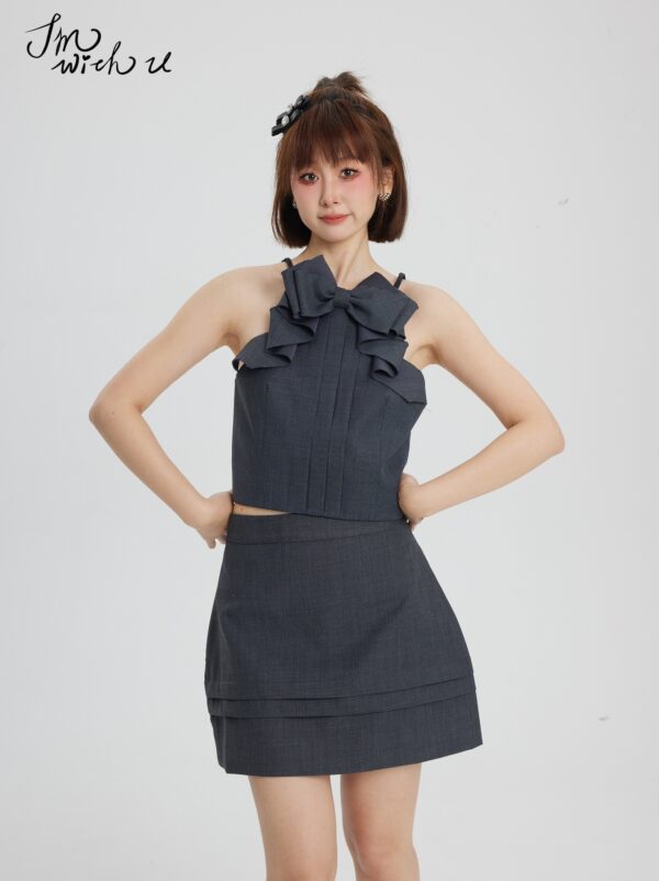 Grey Bow Neckline Pleated Top | Jisoo - BlackPink - Image 8