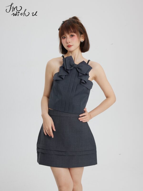 Grey Bow Neckline Pleated Top | Jisoo - BlackPink - Image 10