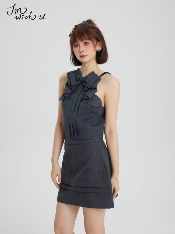 Grey Bow Neckline Pleated Top | Jisoo - BlackPink - Image 9