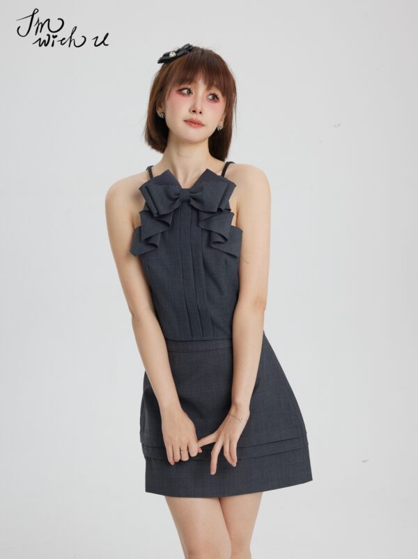 Grey Bow Neckline Pleated Top | Jisoo - BlackPink - Image 3