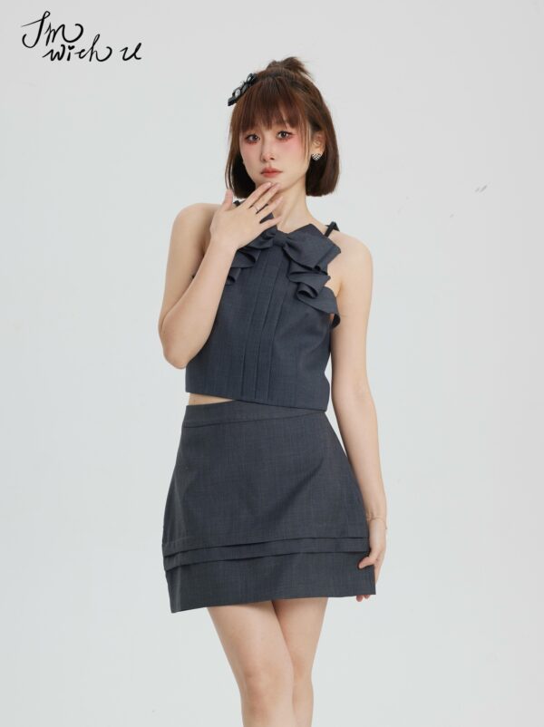 Grey Bow Neckline Pleated Top | Jisoo - BlackPink - Image 4