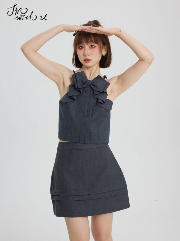 Grey Bow Neckline Pleated Top | Jisoo - BlackPink - Image 5