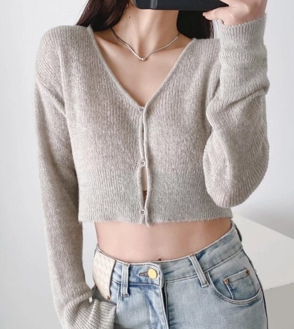 Grey Knitted Buttons Crop Cardigan | Lia - ITZY