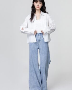 Light Blue Wideleg Denim Trousers