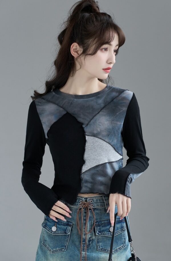 Long Sleeve Contrast Trim Top - Image 3