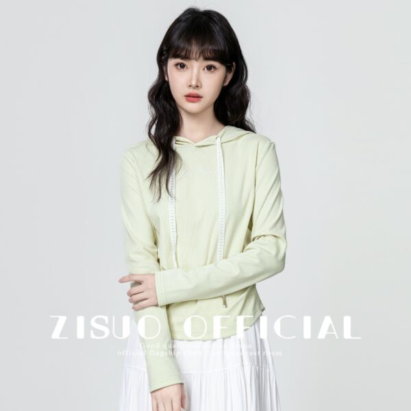 Mint Ruched Hoodie Long Sleeve Tee - Image 7