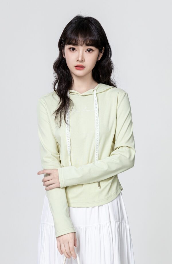 Mint Ruched Hoodie Long Sleeve Tee - Image 2