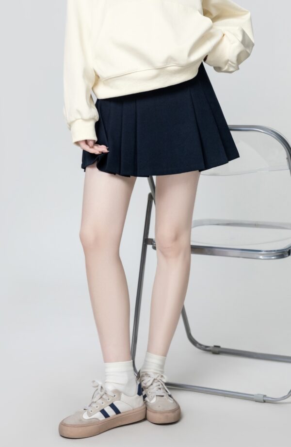 Navy High Waist Pleated Skirt - Image 3