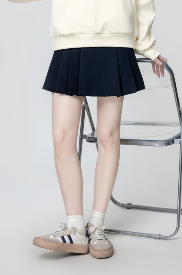 Navy High Waist Pleated Skirt - Image 5