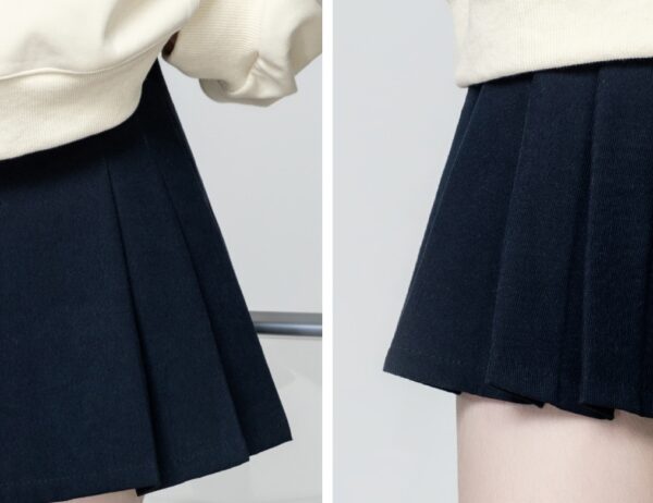 Navy High Waist Pleated Skirt - Image 6