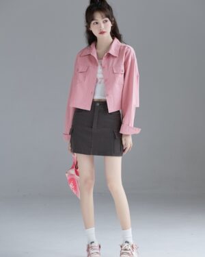 Pink Denim Jacket Short Design