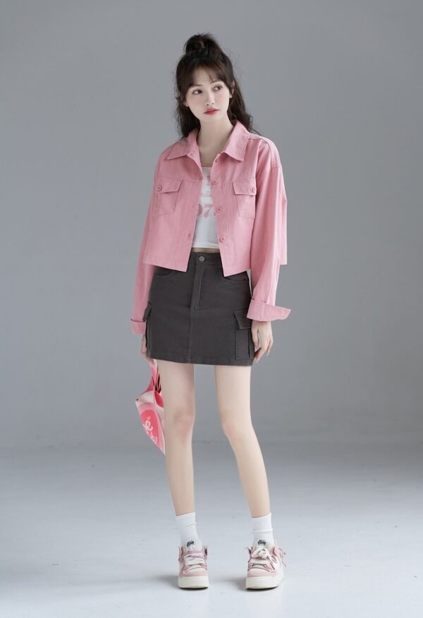 Pink Denim Jacket Short Design