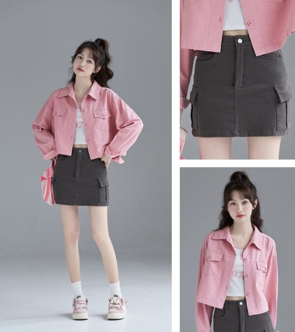 Pink Denim Jacket Short Design - Image 2