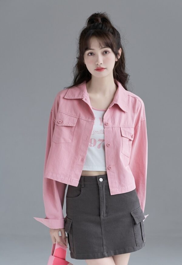 Pink Denim Jacket Short Design - Image 4