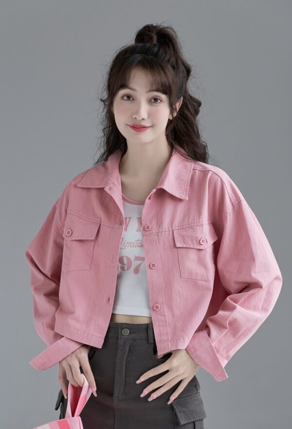 Pink Denim Jacket Short Design - Image 5