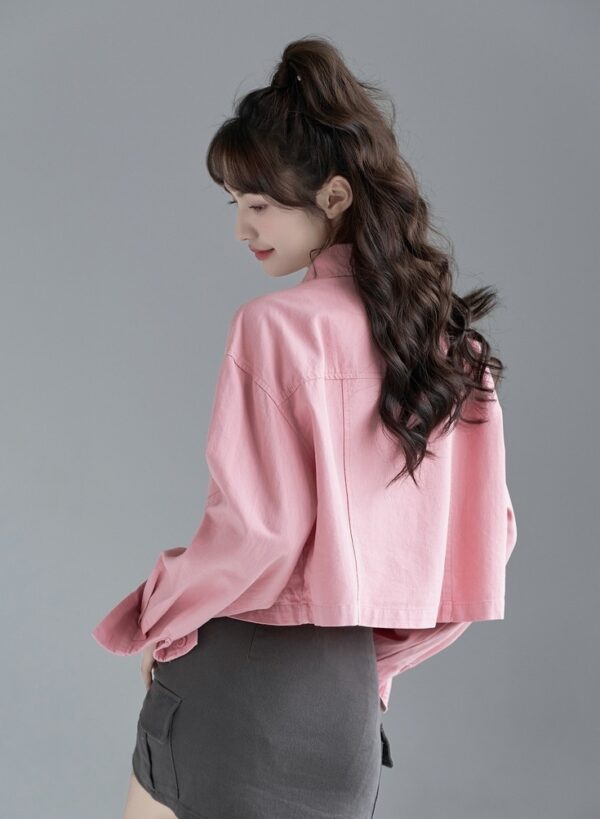 Pink Denim Jacket Short Design - Image 6