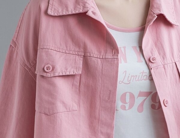 Pink Denim Jacket Short Design - Image 7