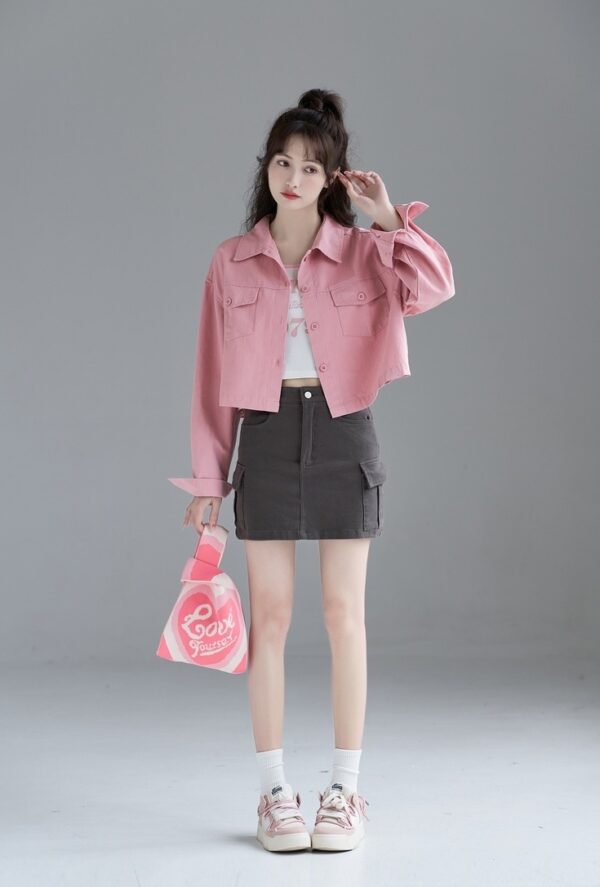 Pink Denim Jacket Short Design - Image 8