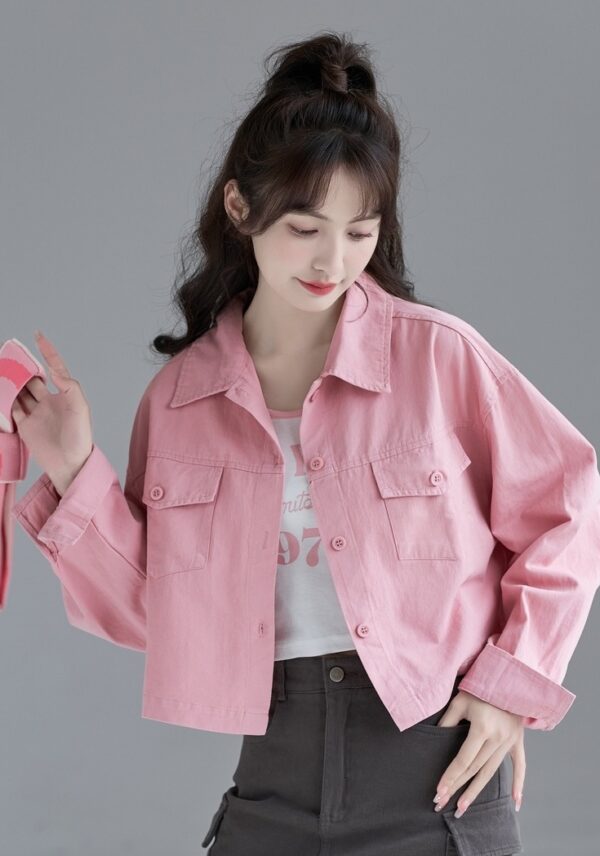 Pink Denim Jacket Short Design - Image 9