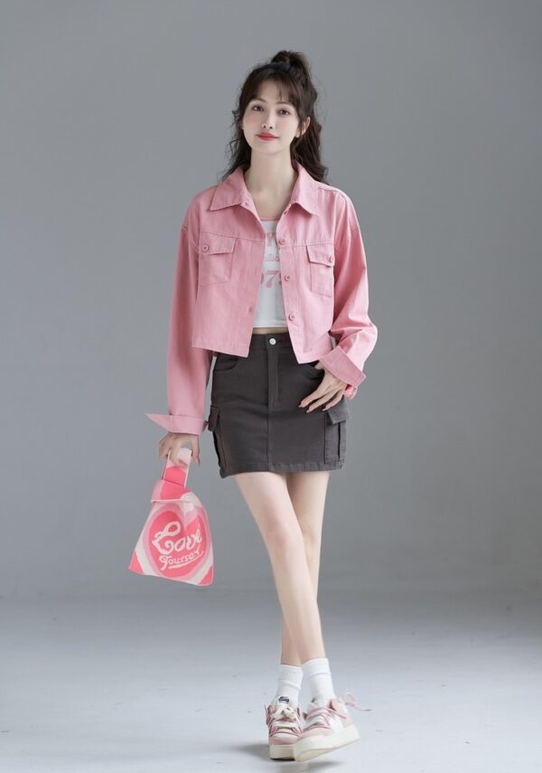 Pink Denim Jacket Short Design - Image 10