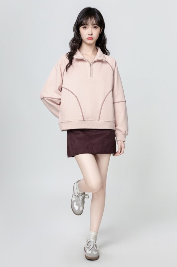 Pink Halfzip Polo Pullover Sweater - Image 3