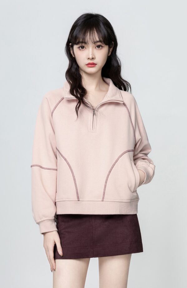 Pink Halfzip Polo Pullover Sweater - Image 4