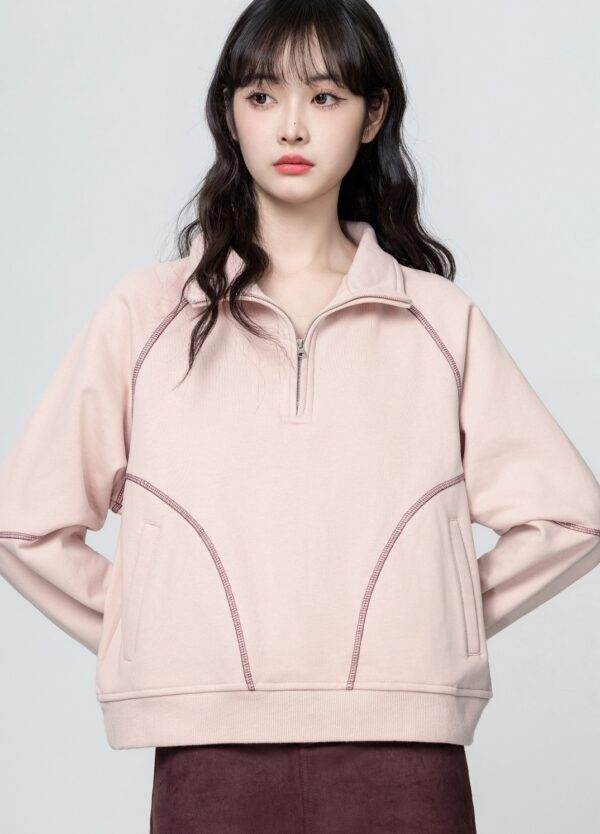 Pink Halfzip Polo Pullover Sweater - Image 5