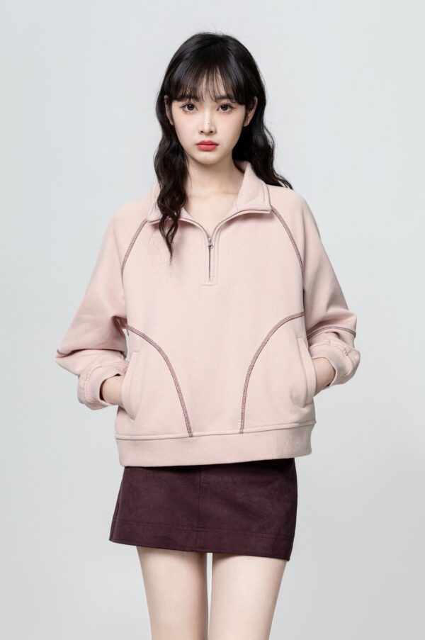 Pink Halfzip Polo Pullover Sweater - Image 6