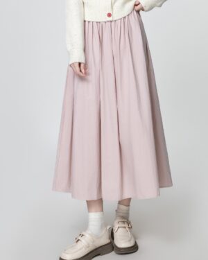 Pink Highwaist Pleated Midi Skirt