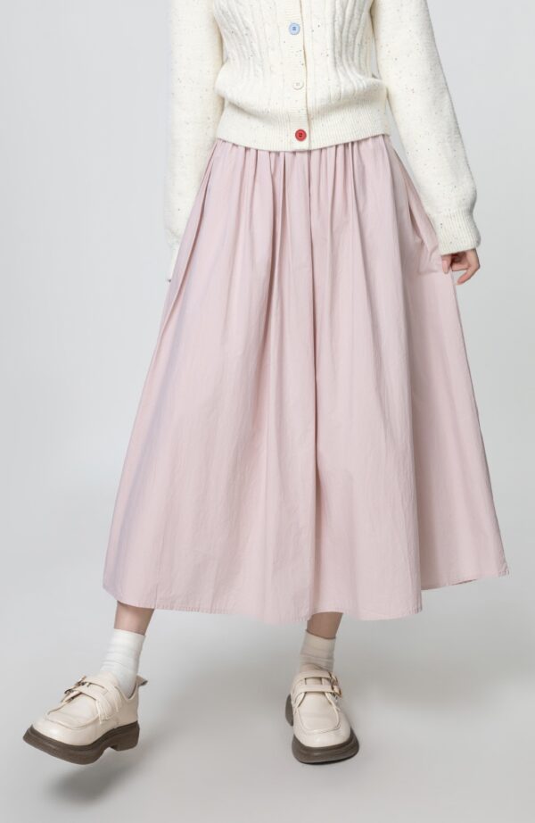 Pink Highwaist Pleated Midi Skirt - Image 3